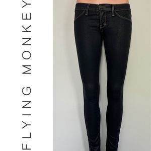 NWOT!! Flying Monkey Dark Blue Waxed Coated Low Rise Jeggings Jeans Sz 1 XS